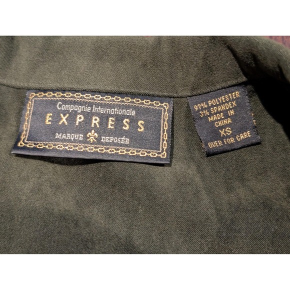 Vintage Express Jacket Womens XS Olive Green Faux Suede Blazer Buttons Notched - Picture 5 of 13